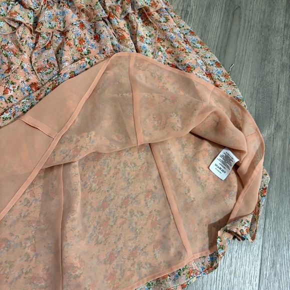 Sachin + Babi Anthropologie Peach Floral Mini Dress Ruffle Sleeveless Sz 0 - Picture 12 of 13